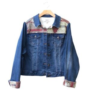 Frye & Co Southwestern Aztec Blue Denim Jean Button Up Jacket Thundercloud Wash